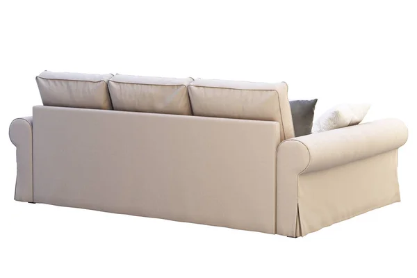 Sofá Tecido Bege Moderno Com Salão Chaise Sofá Com Travesseiros — Fotografia de Stock