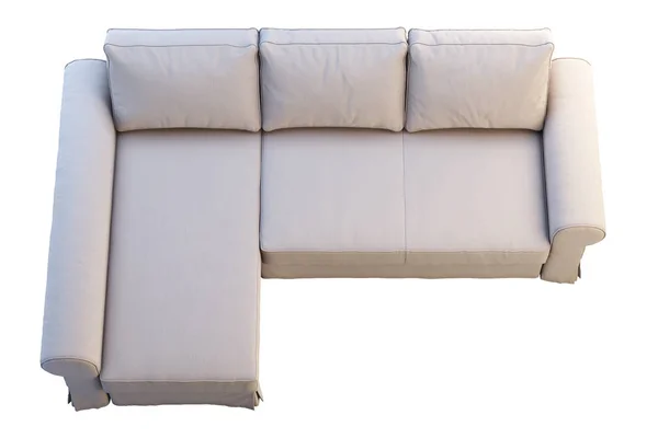 Sofá Moderno Tela Beige Con Chaise Lounge Sobre Fondo Blanco —  Fotos de Stock