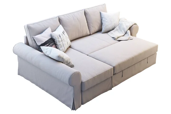 Sofa Kain Krem Modern Dengan Kursi Malas Sofa Dengan Bantal — Stok Foto