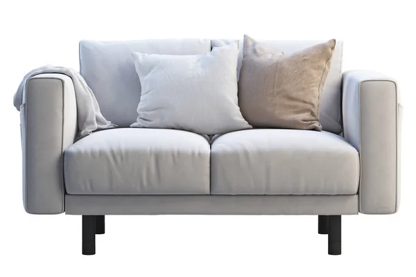 Sofá Moderno Tela Blanca Con Almohadas Colores Cuadros Sobre Fondo —  Fotos de Stock