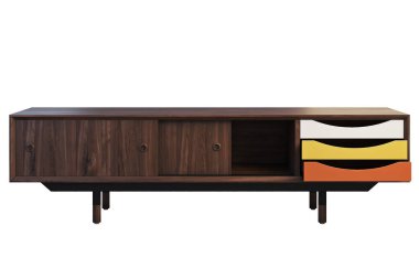 TV kabine geri çekilebilir raflar ile. 3D render