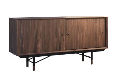 Büfe bacaklarda geri çekilebilir raflar ile. 3D render