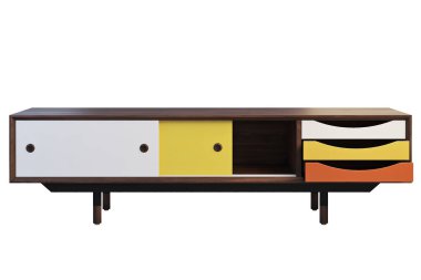 TV kabine geri çekilebilir raflar ile. 3D render