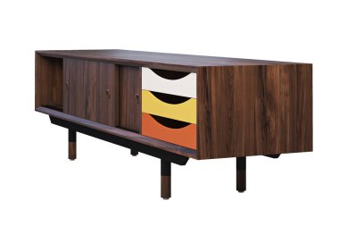 TV kabine geri çekilebilir raflar ile. 3D render