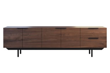 Geri çekilebilir raflar ile ahşap yan tahta. 3B render