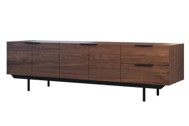 Geri çekilebilir raflar ile ahşap yan tahta. 3B render