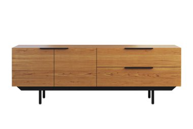 Geri çekilebilir raflar ile ahşap yan tahta. 3B render