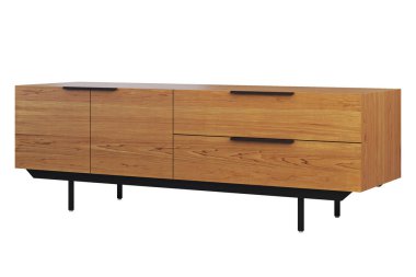 Geri çekilebilir raflar ile ahşap yan tahta. 3B render