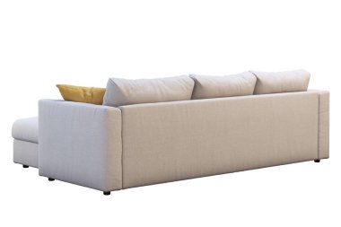Renkli yastıklar ile modern bej kumaş kanepe. 3B render