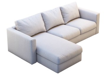 Renkli yastıklar ile modern bej kumaş kanepe. 3B render