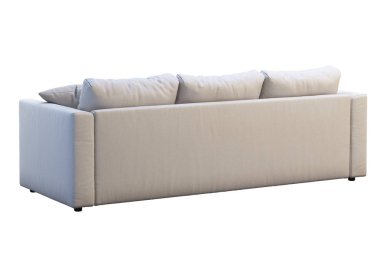 Renkli yastıklar ile modern bej kumaş kanepe. 3B render