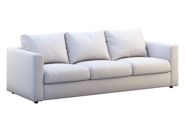 Renkli yastıklar ile modern bej kumaş kanepe. 3B render