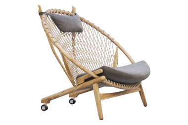 Kumaş koltuk ile bej yuvarlak ahşap sandalye. 3B render