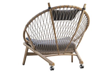 Kumaş koltuk ile bej yuvarlak ahşap sandalye. 3B render