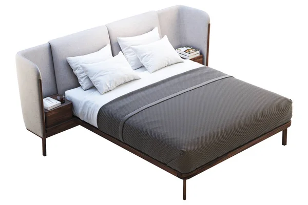 Luxus King size ágy éjjeliszekrény. 3D-renderelés — Stock Fotó