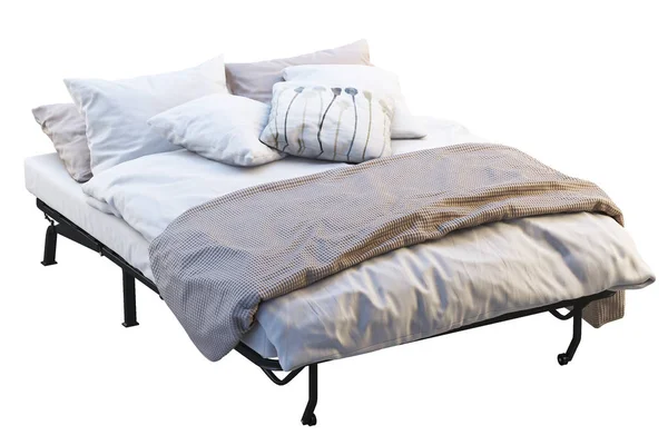 Minimalistic folding bed with linen. 3d render — Stock Photo, Image