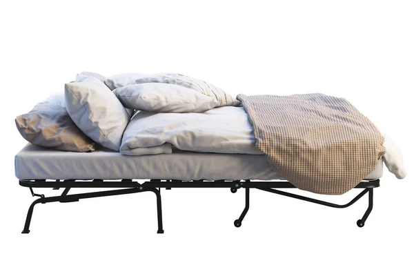 Cama plegable minimalista con ropa de cama. 3d renderizar — Foto de Stock