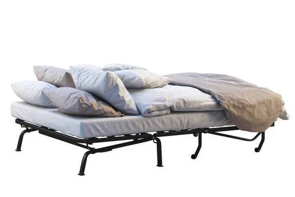 Minimalistisch opklapbaar bed met linnen. 3D render — Stockfoto