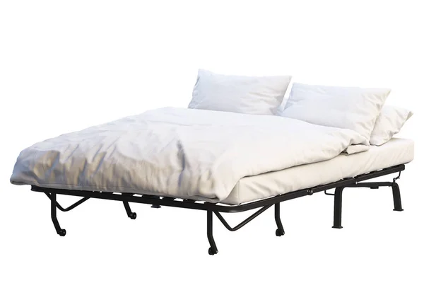 Nevresimler ile minimalist katlanır yatak. 3B render