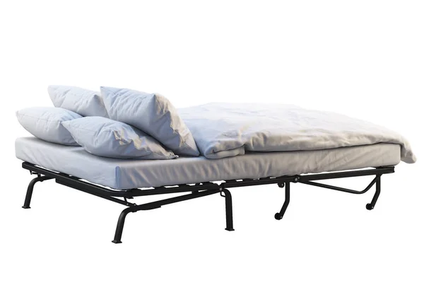 Nevresimler ile minimalist katlanır yatak. 3B render
