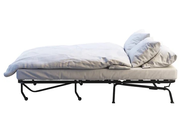 Minimalistic folding bed with linen. 3d render — Stock Photo, Image