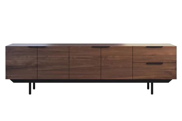 Geri çekilebilir raflar ile ahşap yan tahta. 3B render