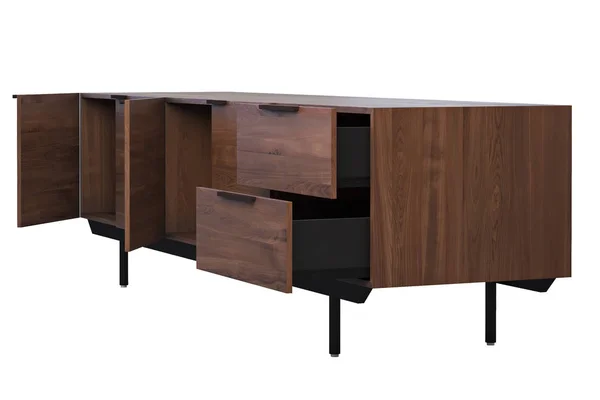 Credenza in legno con ripiani a scomparsa. rendering 3d — Foto Stock