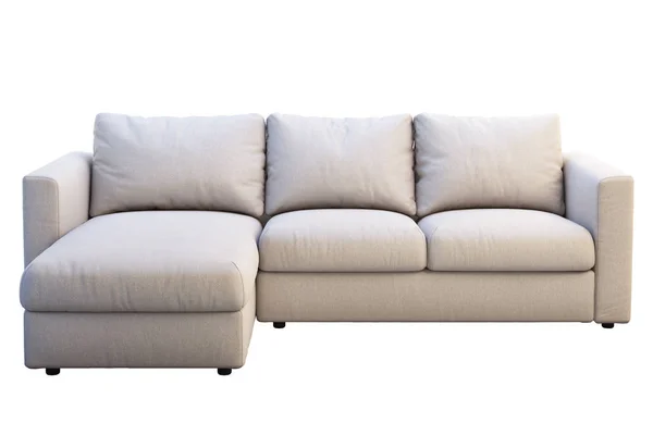 Sofa kain krem modern dengan bantal berwarna. render 3d — Stok Foto