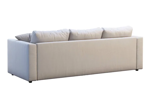 Sofa kain krem modern dengan bantal berwarna. render 3d — Stok Foto