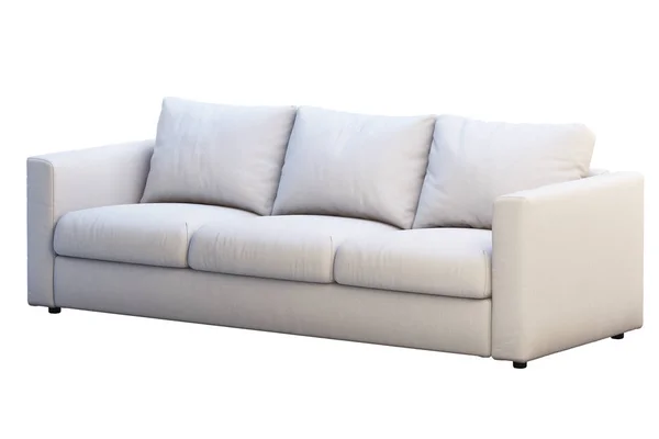 Современный бежевый тканевый диван с цветными подушками. 3D рендеринг — стоковое фото