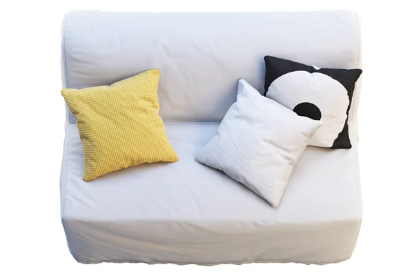 Scandinavische vouwbank bed met gekleurde kussens. 3D render — Stockfoto