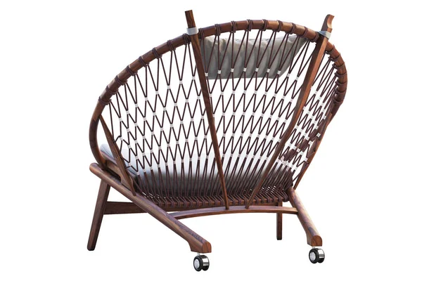 織物の座席が付いている茶色の丸い木製の椅子。3d レンダー — ストック写真