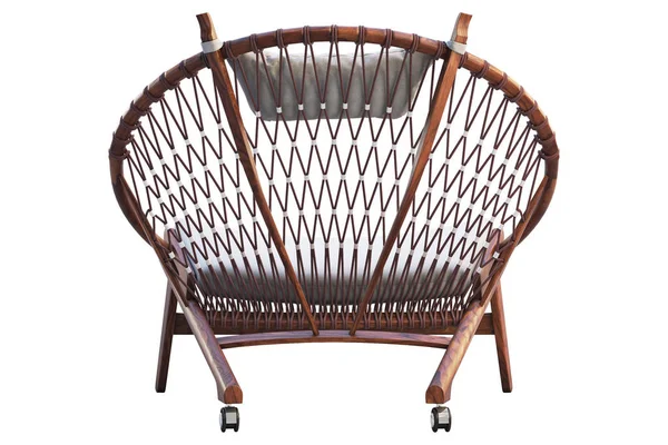 Hnědý kulatý dřevěný křeslo s textilním sedadlem. prostorové vykreslení — Stock fotografie