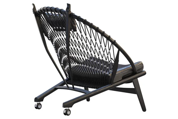 Черный круглый деревянный стул с кожаным сидением. 3D рендеринг — стоковое фото