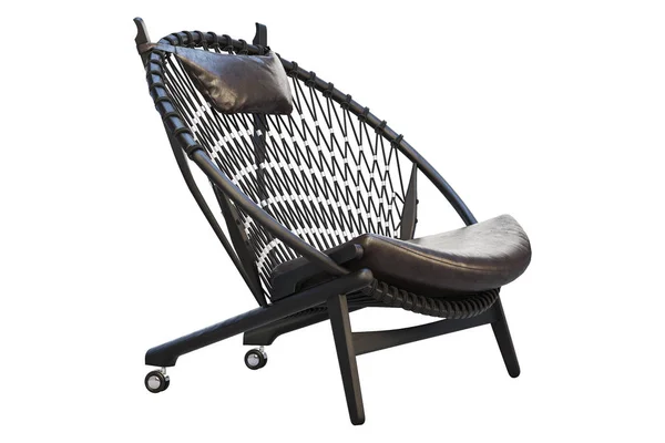 Chaise ronde en bois noir avec assise en cuir. 3d rendu — Photo