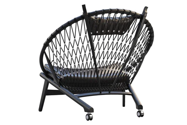 Cadeira de madeira redonda preta com assento de couro. Renderização 3d — Fotografia de Stock