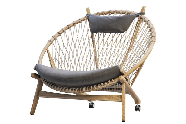 米色圆形木椅, 带纺织座椅。3d 渲染 — 图库照片