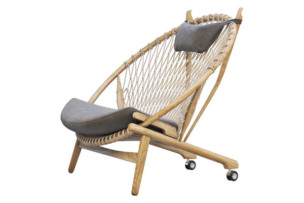 Cadeira de madeira redonda bege com assento têxtil. Renderização 3d — Fotografia de Stock