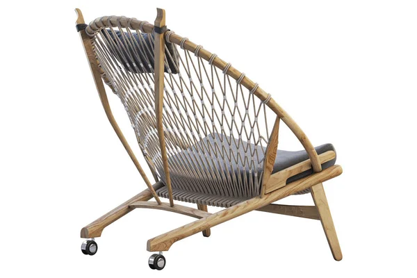 Chaise ronde en bois beige avec assise textile. 3d rendu — Photo