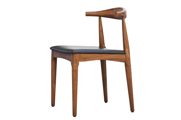 Дерев'яний стілець середини століття зі шкіряним сидінням. 3d візуалізація — стокове фото