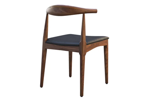 Cadeira de madeira de meados do século com assento de couro. Renderização 3d — Fotografia de Stock