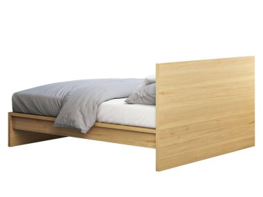 Depolama ile ahşap çift kişilik yatak. 3d render