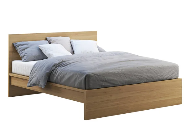 Дерев'яне двоспальне ліжко зі сховищем. 3d візуалізація — стокове фото