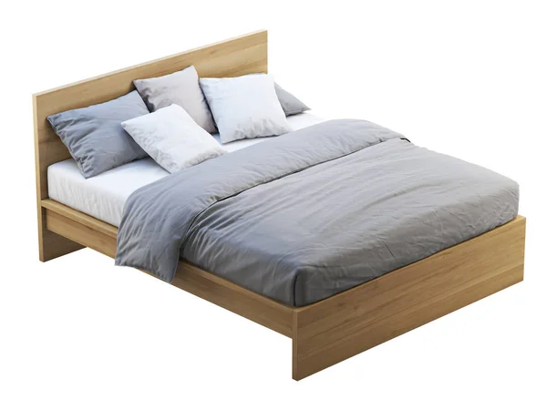 带储物的木制双人床。3d 渲染 — 图库照片