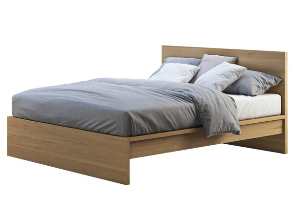 Cama doble de madera con trastero. 3d renderizar — Foto de Stock