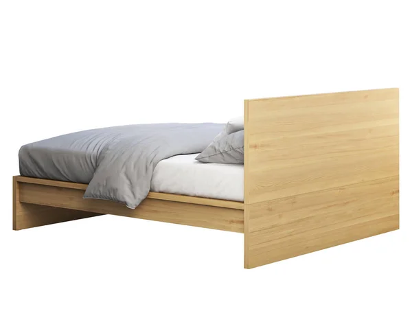 Wooden double bed with storage. 3d render