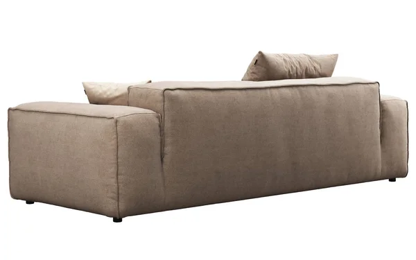 Nowoczesna sofa beżowa z tkaniny z poduszkami i kratą. Renderowanie 3D — Zdjęcie stockowe