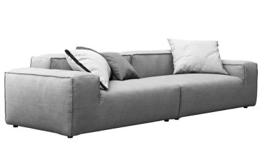 Yastıklı modern gri kumaş kanepe. 3d render