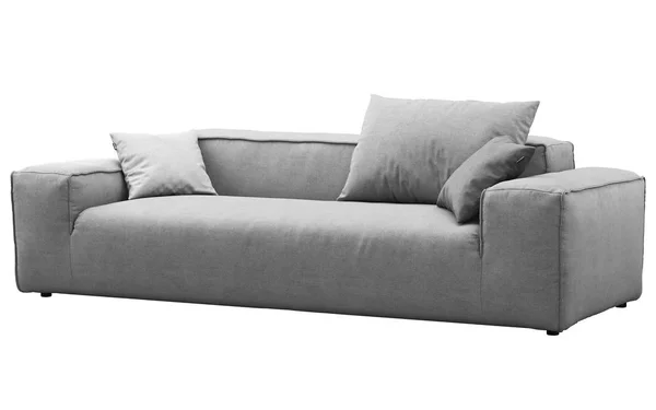 Yastıklı modern gri kumaş kanepe. 3d render — Stok fotoğraf
