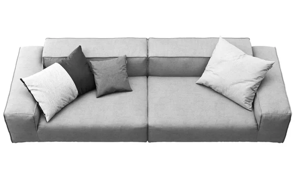 Kain abu-abu modern sofa dengan bantal. render 3d — Stok Foto